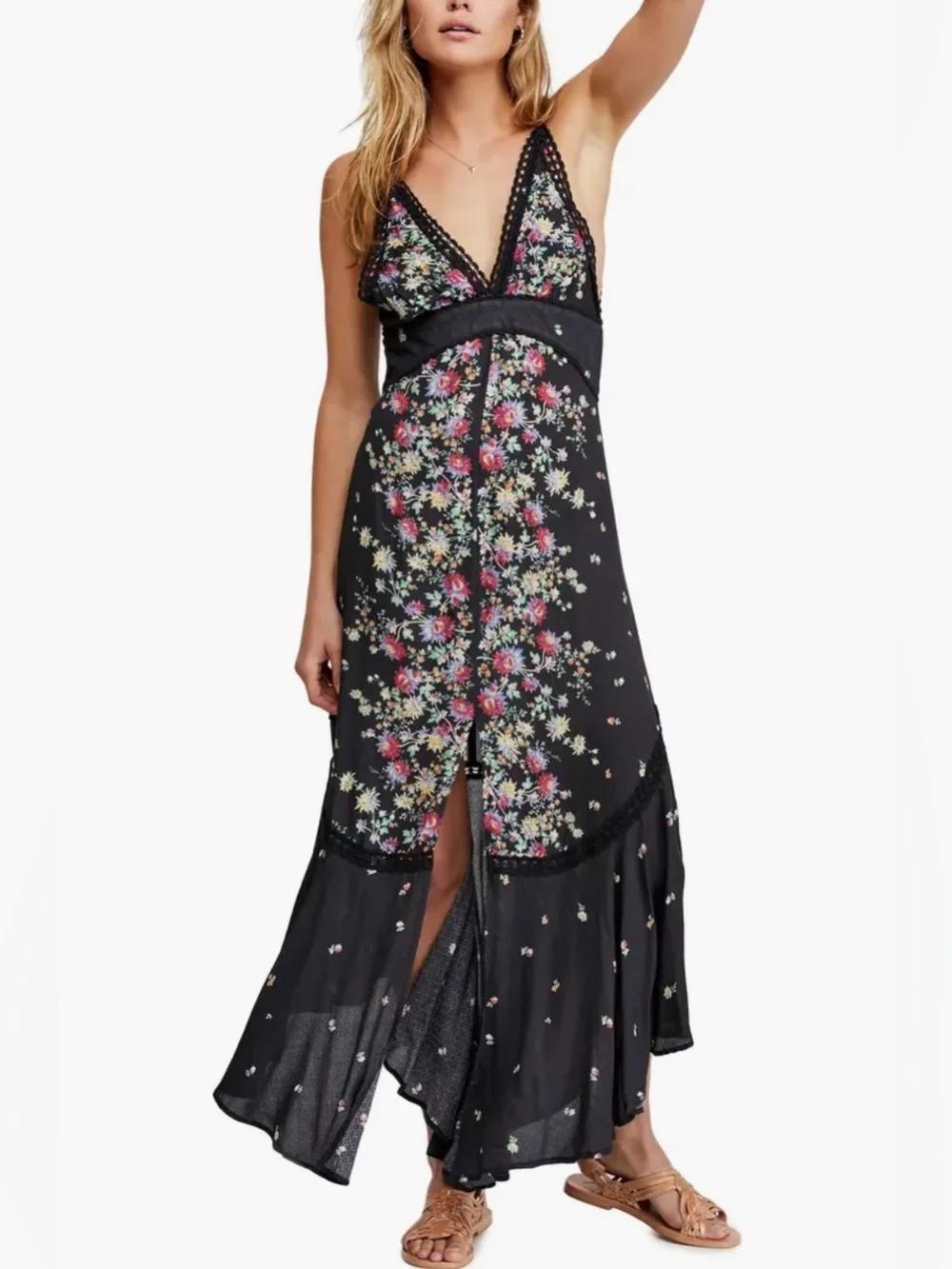 Free People Paradise Black Floral Print Maxi Dress Size Medium - Picture 15 of 15